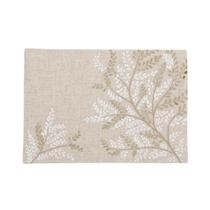 Lugar Americano Retangular Em Tecido Poli-Linho Ricamo Vert Natural 50x35cm Auguri Casa