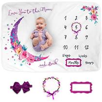 Luka&Lily Baby Monthly Milestone Blanket Girl - 60"x40" Moon Baby Month Blanket for Girls - First Year Calendar Growth Chart - Baby Girl Shower Gifts