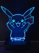 Lumiária Led 3d, Pikachu, Pokemon, 16 Cores, Controle - Avelar Criações