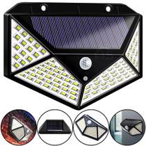 Luminária 100 Leds Parede Solar Com Sensor Jardim Externa Prova D'água