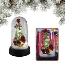 Luminária 15cm Mesa Natal Papai Noel Boneco de Neve Cúpula LED Decoração FWB Laço Neve Festa Iluminação Natalina