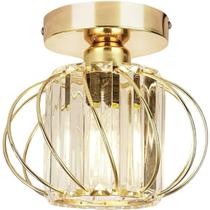 Luminária 20Cm Metal Dourado 12 Cristais Lustre Plafon Teto