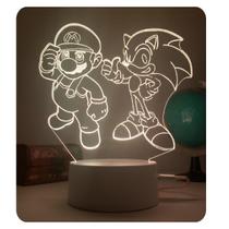 Luminária 3d 16 Cores Temática Sonic Super Mário Jogo Infantil