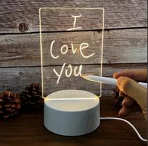 Luminária 3D de Escrever Abajur Tipo Lousa Acrílico + Caneta