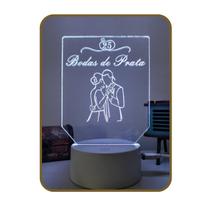 Luminária 3D Led Bodas de Prata Comemoração Casamento 25 anos