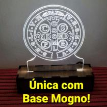 Luminária 3d Led Medalha São Bento - Laminado Mogno 15cm - By Hands