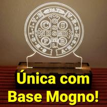 Luminária 3d Led Medalha São Bento - Laminado Mogno 15cm