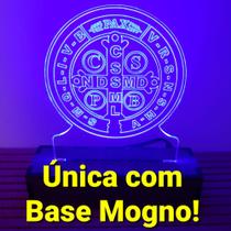 Luminária 3d Led Medalha São Bento - Laminado Mogno 15cm