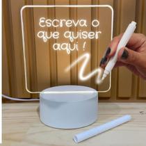 Luminária 3d tipo Lousa Led Acrilico + Caneta