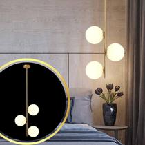 Luminária 82cm Pendente 3 Globos Vidro Jabuticaba Metal Dourado Teto Gimpo KJDD-E-072-GOLD
