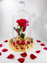 Luminária A Rosa Encantada 41 cm por 22 cm Vidro com Base de Madeira Grande Presente para namorada