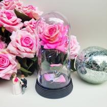 Luminária A Rosa Encantada E Cordão De LED Frio Base Preto Presente para namorada Redoma Cúpula - Amor Lindo Boutique