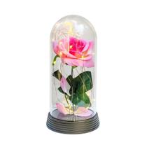 Luminária A Rosa Encantada Rosa Rosa 20 Cm Base Ouro Quente