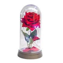 Luminária A Rosa Encantada Vermelha 20 Cm Base Ouro Frio - Amor Lindo
