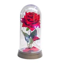 Luminária A Rosa Encantada Vermelha 20 Cm Base Ouro Frio