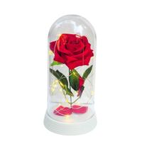 Luminária A Rosa Encantada Vermelha 20 Cm Base Pérola Quente