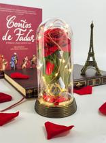 Luminária A Rosa Encantada Vermelha com filete Dourado Luxo Glamour Presente para namorada Média