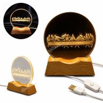 Luminária A Última Ceia 3D Vidro 10cm LED USB Ref 22172C Luminária A Última Ceia 3D Vidro 10cm LED USB Ref 22172C