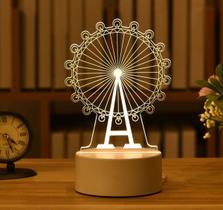 Luminária Abajur 3D Led Roda Gigante Decoração e luz Noturna Branca Parque Diverções