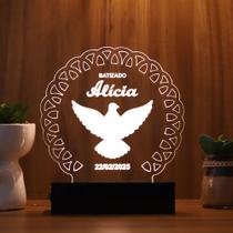 Luminária Abajur Batizado Espírito Santo Batismo LED Branco