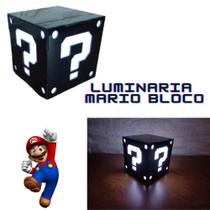 Luminaria Abajur Bloco Preto Branco Super Mario Bross Geek