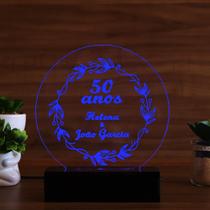 Luminária Abajur Bodas de Ouro LED Azul