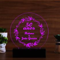 Luminária Abajur Bodas de Ouro LED Rosa