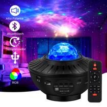 Luminária Abajur Caixa Som Bluetooth, Projetor Estrelas, RGB, USB, SD, Controle Remoto - OTIO