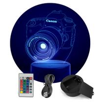 Luminária Abajur Câmera Canon Fotografia 3D RGB Controle
