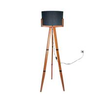 Luminária Abajur Chão Pés Torneados Cúpula Tecido Linho Cinza Chumbo ou Palha Sofisticada Moderna