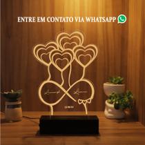 Luminária Abajur Corações Dia Dos Namorados LED Amarelo