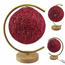 Luminaria Abajur Cupula Lua Bola Base Madeira Decoraçao Rustica Casa Quarto Escritorio Casa Mesa Iluminaçao