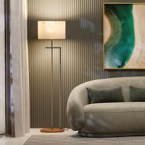 Luminária Abajur De Chão Indústrial Salone Champanhe Com Cúpula Palha