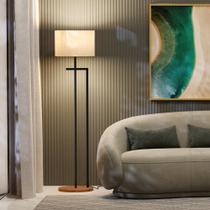 Luminária Abajur De Chão Salone Aço Carbono Preto Com Cúpula Palha DFatto 33 - UNIDECOR