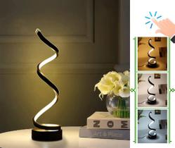 Luminária Abajur de Mesa 12w Espiral Minimalista Touch Dimerizável Preto Luz 3/1