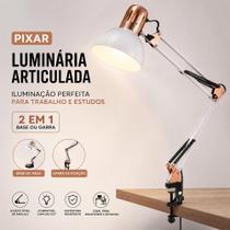 Luminária Abajur de Mesa Articulada 2 em 1 com Base e Garra Iluminação de Ambiente Ajustável Articulável Luminária Abajur de Mesa Articulada 2 em 1 com Base e Garra Iluminação de Ambiente Ajustável Articulável
