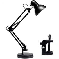 Luminária Abajur De Mesa Articulável Retrô Vintage Estudo Leitura Preta Base E Garra G Esp Preto