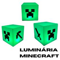 Luminária Abajur De Mesa Quarto Minecraft VERDE Geek Decorativo Presente - VIZA 3D GAMES