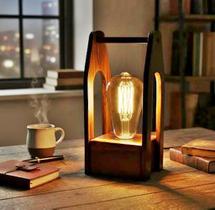 Luminária Abajur de Mesa Rústica Design Lanterna E27 23x10cm