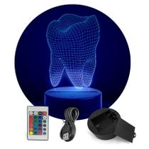 Luminária Abajur Dente 3D Dentista RGB + Controle