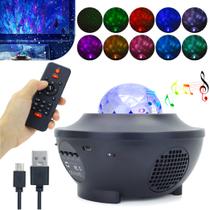 Luminária Abajur Gira Projetor Estrelas Galaxia Musica Bluetooth Usb Luz Led