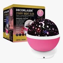 Luminária Abajur Gira Projetor Estrelas LED RGB Starry Night Decorlaser Rosa