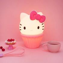 Luminária Abajur Infantil Menina Rosa Hello Kitty Cupcake + Lâmpada Led
