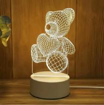 Luminária Abajur Infantil Ursinho 3d De Led - Cinderella Luminária Abajur Infantil Ursinho 3d De Led - Cinderella