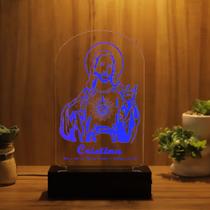 Luminária Abajur Jesus LED Azul