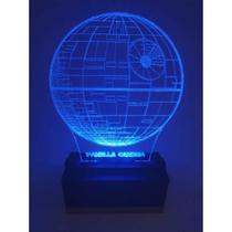 Luminária Abajur Led Estrela da Morte Star Wars Personalizada C/ Seu Nome - Woodback Design