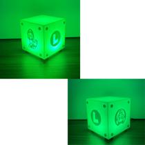 Luminaria Abajur LUIGI Cubo Bloco Geek Gamer LED Mario Bros - VIZA GAMES 3D