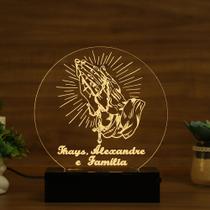 Luminária Abajur Mãos Juntas Rezando LED Amarelo