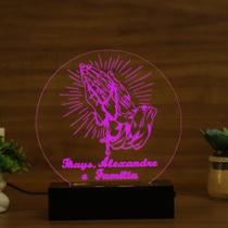 Luminária Abajur Mãos Juntas Rezando LED Rosa Luminária Abajur Mãos Juntas Rezando LED Rosa