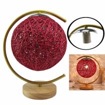 Luminaria Abajur Meia Lua Cupula Bola Rustica Base Madeira Decoraçao Quarto Sala Casa Escritorio Enfeite Iluminaçao